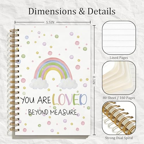 Preppy Rainbow Christian Nursery Spiral Notebook, You Are Loved Beyond Measure Bible Verse Notebooks for Kid, Bible Study Notebook, Inspirational Religious Journal, Coworker Gift, 5.5x8.3 Inch - color: Colour-3