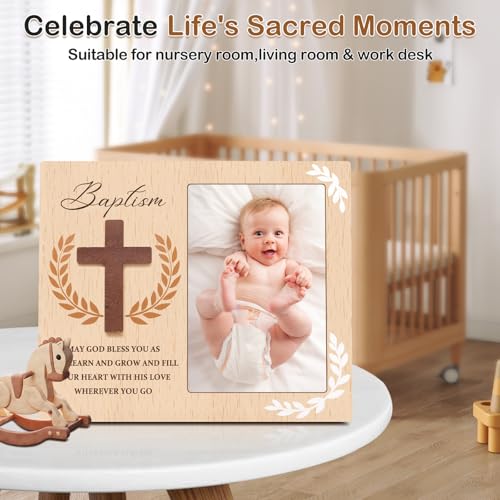 Baptism Picture Frame, Baptism Gifts for Boys Girls with Real Wood Cross - color: 3D-CROSS 4x6
