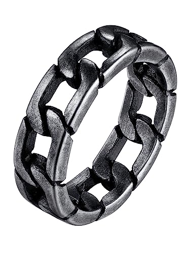 U7 Stainless Steel Mens Rings,7mm Gold/Black/Silver Chain Rings Fidget Spinner Ring Anxiety Ring for Men Women,Size 6-14 - color: Retro Grey