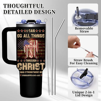 Christian Gifts for Men, Christian 40 oz Tumbler with Handle - color: Christ-Black