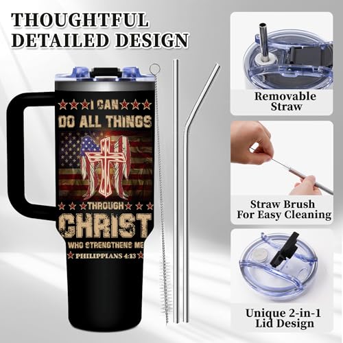 Christian Gifts for Men, Christian 40 oz Tumbler with Handle - color: Christ-Black