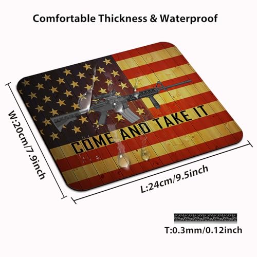 Come and Take It AR-15 Gun Mouse Pad, Rustic Wood US Pride Flag Desk Mat - color: Black Red