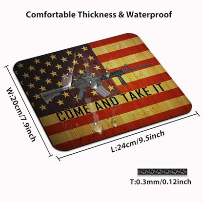 Come and Take It AR-15 Gun Mouse Pad, Rustic Wood US Pride Flag Desk Mat - color: Black Red