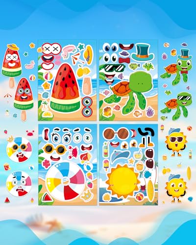 Aowplc 48 Summer Make-a-Face Sticker Sheets for Kids - style: Summer Vibe