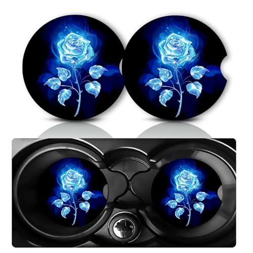 2Pack Blue Rose Car Cup Holder Coaster Neoprene Car Coasters - color: Blue Rose