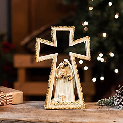 Dicksons Golden Brown Holy Family in Cross 8.5 x 5.5 Resin Decorative Tabletop Figurine