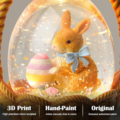 Easter Snow Globe Basket Easter Bunny Eggs Decorations Gifts Auto Snowfall Glitter Music Collection with 6H Timer USB/Battery Powered 6.4 Inch - color: Little Egg