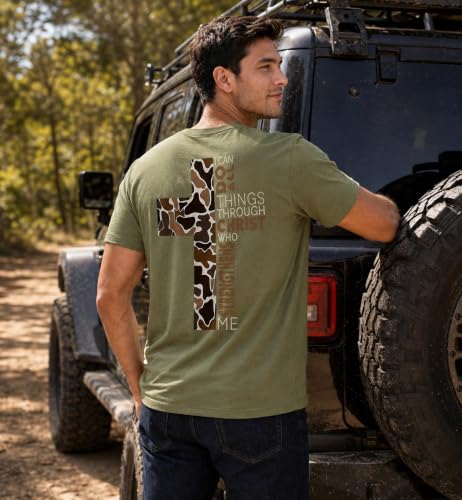 Christian Shirts for Men I Can Do All Things Through Christ Cross T-Shirt - color: Green, size: XX-Large