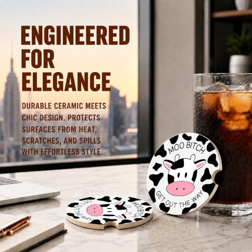 Funny Cow Car Coasters, Moo Get Out The Way Coquette Cup Holders, 13 - color: Funny Cow