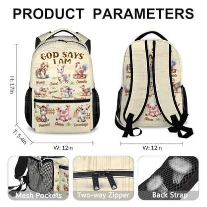 Girls Backpack for Kids Ages 6-16 Girls School Bookbag for Primary Elementary, Farm Animals Backpacks for Camping Travel Hiking Back to School Gifts - color: Beige