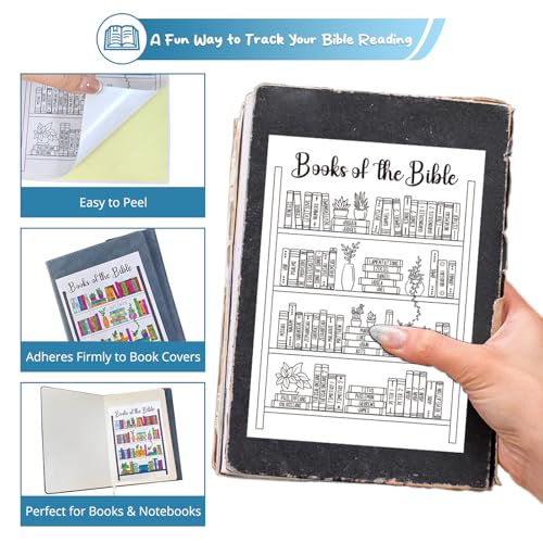 OCQOTAT Books of the Bible Tracker Sticker –Bible Books Shelf Coloring Page, Bible Reading Tracker, Customizable Dashboard Stickers for Scripture Study, Tracking,Bible Organization(Black) - color: Black Books of the Bible Stickers 5pcs