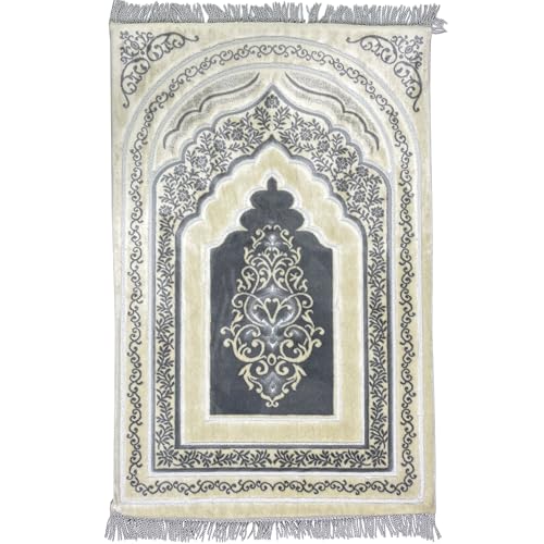 Modefa Foam Padded Prayer Rug | Thick Prayer Mat with Knee Cushion Memory Foam Prayer Mats | One Inch Thick Soft Velvet Islamic Praying Mat Luxury (Grey) - color: Grey