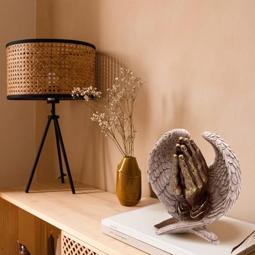 Wowser Serenity Angel Wings and Praying Hands Figurine, 10-Inch Bronze Toned Finish