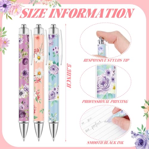 Dispowreath 12 Pcs Floral Ballpoint Pens Gifts Black Ink for Christmas - style: Floral