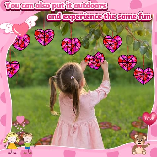32 Sets Heart Suncatchers Craft Kit for Valentine's Day DIY Window Stained Glass Paper Pink Love Home School Classroom Decor Valentines Art Craft Creative Activity Project Kid Christmas Gift Favor - style: Valentines