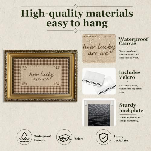 Vintage Gold Framed How Lucky Are We Quote Canvas Wall Art 9X11 in - color: Inspirational Quote1, size: 11"L x 9"W