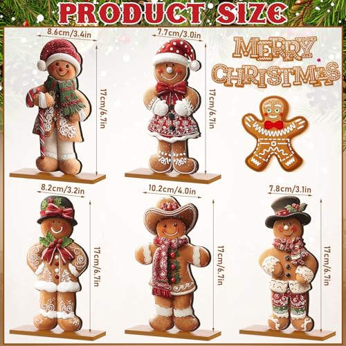 RattanView 5 Pcs Christmas Gingerbread Tabletop Decorations Wooden Christmas Centerpiece Table Decor Holiday Sequins Village Standing Sign with Base for Xmas Home Mantel Shelf(Gingerbread Man) - style: Gingerbread Man