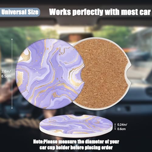 Cup Holders Car Coasters - Purple Marble Absorbent Ceramic Coaster, Drink Cup Holder Coasters, Auto Accessories for Women & Men, Pack of 2 - color: Purple Marble