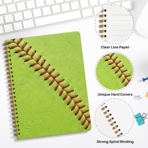 Softball Print Spiral Notebook, Unique Gifts for Softball Fans,5.8x8.3 Inch - color: Softball Stitch