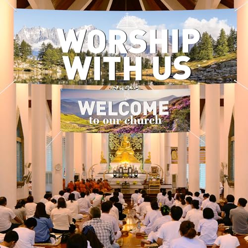 2 Pcs Worship with Us Church Wall Banners 6 × 2ft