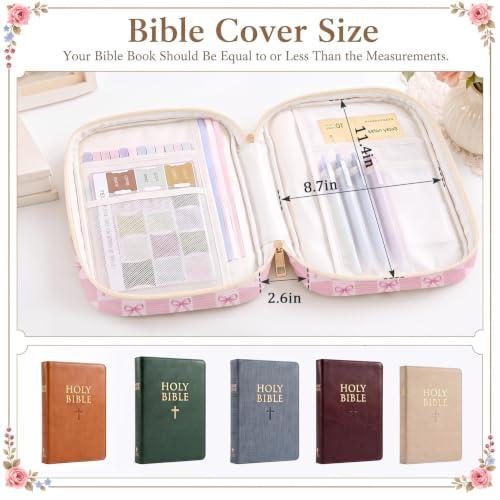 Britimes Pink Bible Cover Case for Women, Bible Cover with Accessories - color: Pink Bow