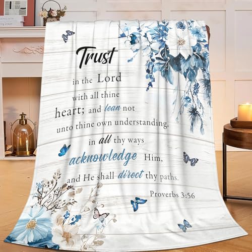 Christian Blanket Soft Warm Bible Verse Scriptures Fleece Throw Blanket Christian Gifts for Women Cozy Plush Fluffy Religious Trust in Lord Lightweight Flannel Gifts Blankets for Kids Adults 50"X40"