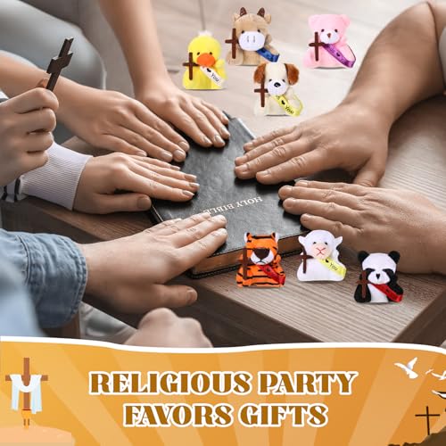 Soulchen 12 Pcs Jesus Love You Mini Plush Animal Toys for Kids Christian Small Stuffed Animal Toys with Ribbon and Cross Religious Gifts for Vbs Party Favors Easter Egg Fillers Church Decorations