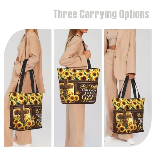 Bible Tote Bags for Women Christian Tote Bag Church Shoulder Bag Inspirational Bags With Zipper Christian Gift - color: Be Still and Know That I Am God 4