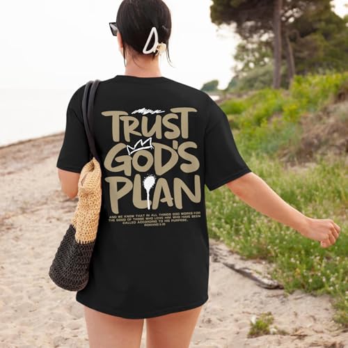 Christian Shirts for Women God Faith Shirt Jesus Oversized Religious Tees Bible Verse Tee Graphic Inspirational Tops - color: Black, size: Small