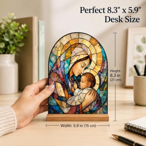 TALPGOD Blessed Mother Mary Stand Catholic Icons Ornament Statue – Immaculate Heart of Virgin Mary Statue Acrylic Tabletop Décor for Home Altar & Desk, Christian Gift for Women & Men - color: Mother Mary