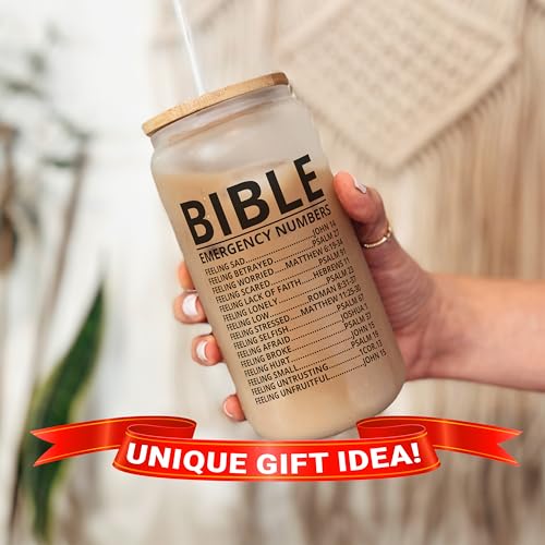 Generic Bible Cup, Christian Gifts, Bible Verse Glass Tumbler, Bible Mug, Bible Verse Gifts, Bible Coffee Cup with Lid and Straw, Encouragement Gift, 16 oz