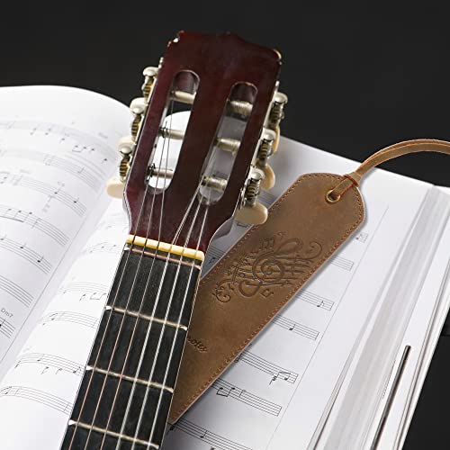 Leather Bookmarks for Men and Women | Quality Mens Bookmark with Music Notes | 2 Smooth Handmade Leather Book Markers for Men Women Book Lovers Readers (7x2) Leather Gift | Sovereign-Gear - style: Music