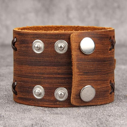 GelConnie Punk Leather Cuff Bracelet Adjustable Straps Wrap Bracelets Arm Armor Cuff Gothic Leather Wristbands for Men, Women - color: MLPB103-Brown