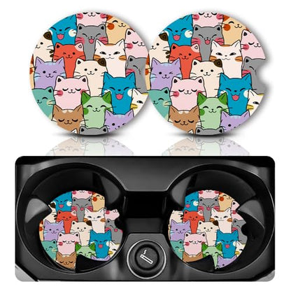 Yonlevres Car Coasters for Cup Holders, 2 Pack, Cat - color: Cat