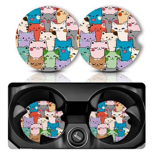 Yonlevres Car Coasters for Cup Holders, 2 Pack, Cat - color: Cat