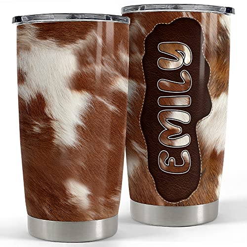 SANDJEST Personalized Cow Tumbler Cowhide 20oz 30oz Tumblers with Lid Gift for Women Girl Daughter Sister Animal Lovers Farm Girl Christmas Birthdays - color: Cow