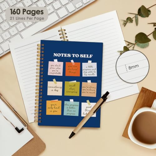 Wheatwin Note to Self Mental Health Journal, Inspirational Spiral Notebook, Motivational Positivity Journal, Inspirational Journal for Women, Positive Affirmations Quote Hardcover Notebooks 5.5x8.3 - Navy Blue - color: Notes to self - blue
