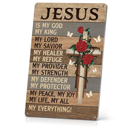 Jesus Is King Sign Christian Wall Art for Prayer Room 12x8 Inch - color: Brown Red