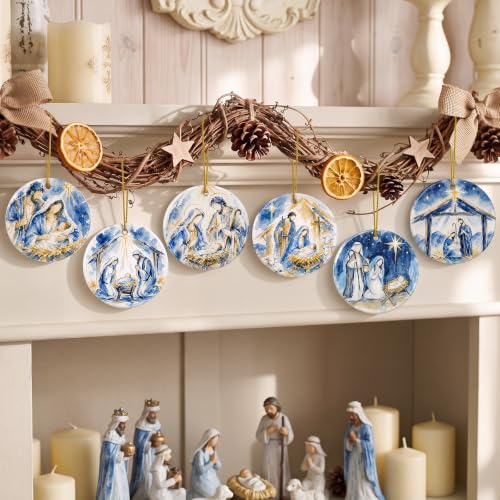 Kajaia 6 Pcs Nativity Scene Ornaments Religious Nativity Xmas Decor, Round