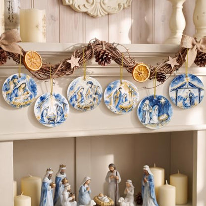 Kajaia 6 Pcs Nativity Scene Ornaments Religious Nativity Xmas Decor, Round