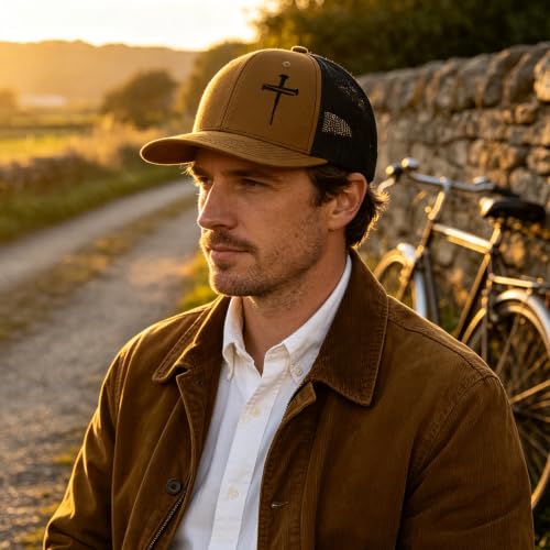 3 Nails Cross Trucker Hat Christian Religious Gifts for Birthday/Christma - color: 3 Nails Cross Trucker Hat Caramel & Black