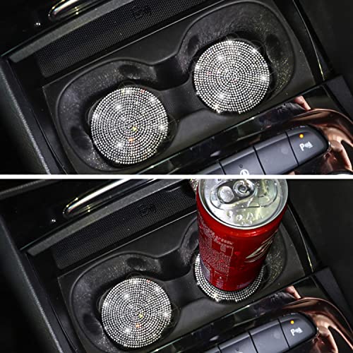 ToBeQueen Bling Car Cup Holder Coaster, 4 Pack Crystal Rhinestone Bling Coaster Universal 2.75 Inch Anti-Slip Shockproof Car Cup Mat Auto Interior Accessories for Women Girl, Silver - color: A-white