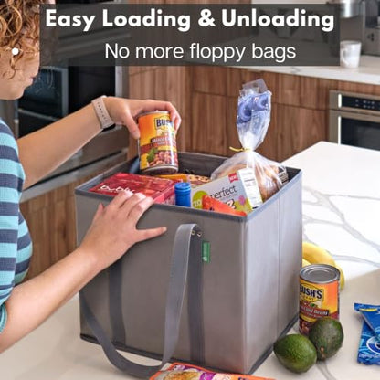 Reusable Grocery Bags (3 Pack) – Heavy Duty Shopping Bags, Gray - color: Gray