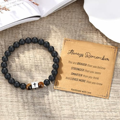 Mens Beaded Cross Bracelet, Christian Gifts for Men Teen Boys Kids - style: Always Remember-7.5“