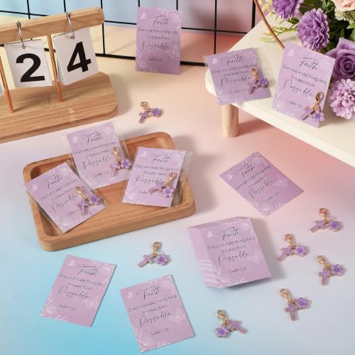 Unittype 36 Sets Christian Keychains Cross Charms for Women - style: Purple Flower