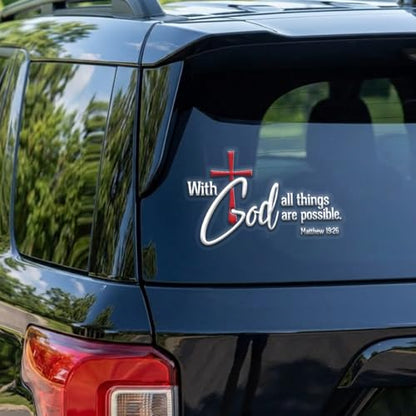 Premium with God All Things are Possible Car Decal Christian Cross Vinyl Sticker Waterproof Bible Verse Car Window Bumper Truck Religious Faith Gift for Women Mom 6.3 x 5.1 Inches