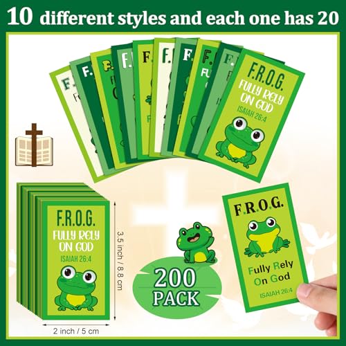 200 Pcs Fully Rely on God Frog Scripture Cards Bible Prayer Cards - style: Frog