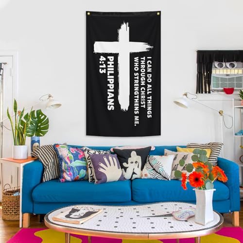 Phil 4:13 Cross Flag I Can Do All Things Through Christ Christian Banner - color: B
