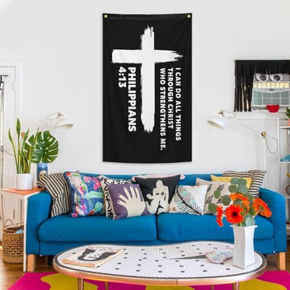 Phil 4:13 Cross Flag I Can Do All Things Through Christ Christian Banner - color: B