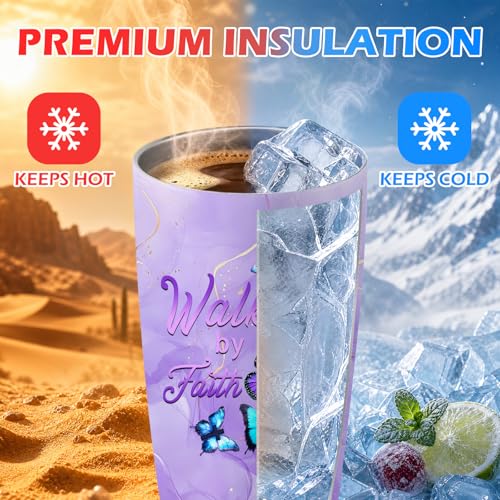 Hiboss Christian Gifts for Women Faith, Butterfly Tumbler with Handle and Flip Straw 28oz, Insulated Stainless Steel Travel Cup Mug, Inspirational Religious Birthday Gift for Her - color: Butterfly - 01